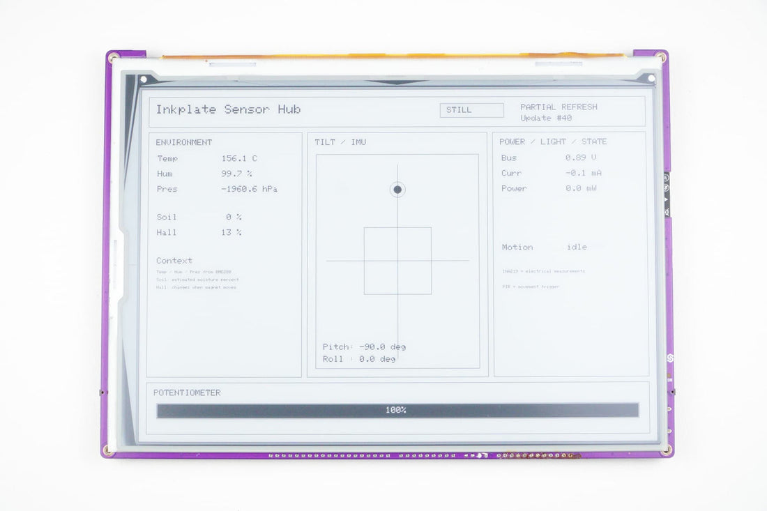 Dashboard-ul Inkplate Sensor Hub pe ecranul e-paper al Inkplate 10