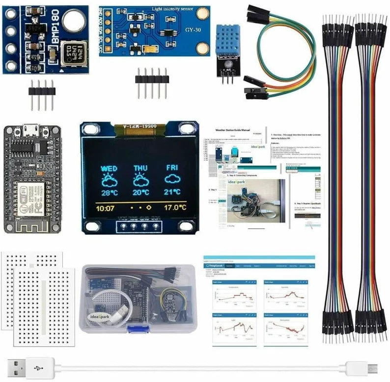 Kit Stație Meteo ESP8266 cu Senzori Temperatură, Umiditate, Presiune și Afișaj OLED