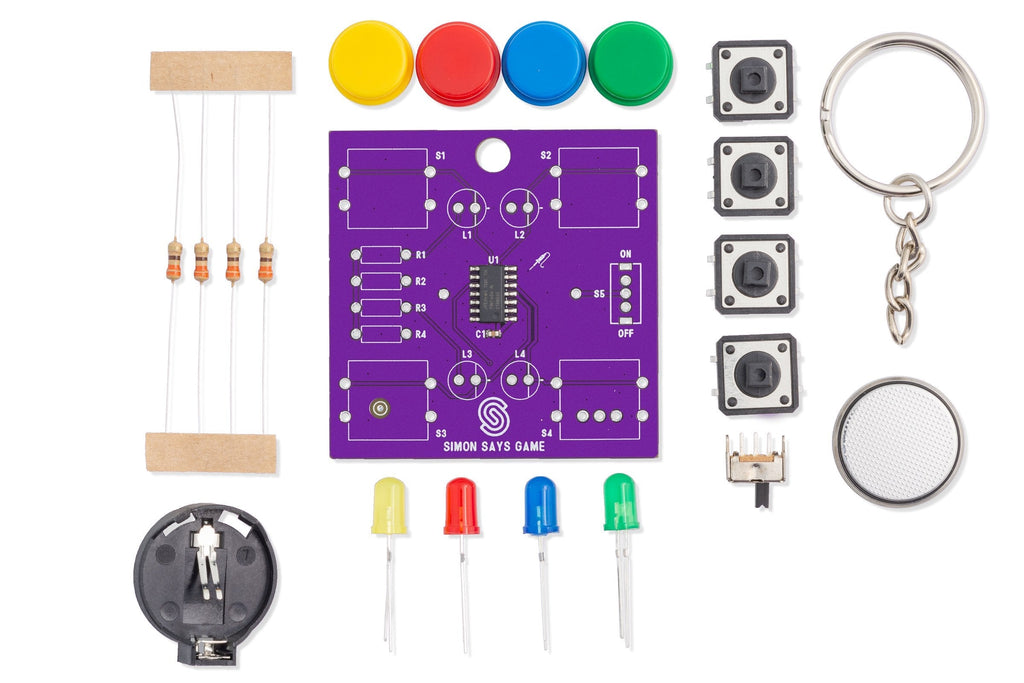 Kit de Lipit Joc Simon Says cu Microcontroler Preprogramat și Breloc