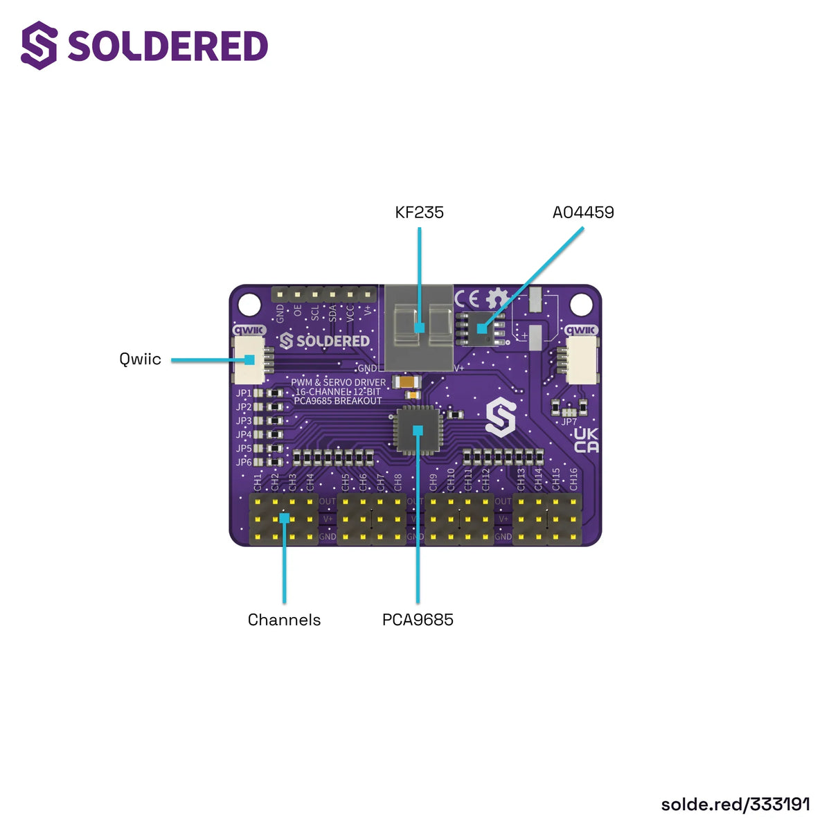 Driver Servo și PWM PCA9685 cu 16 Canale, 12 Biți, I2C și Qwiic