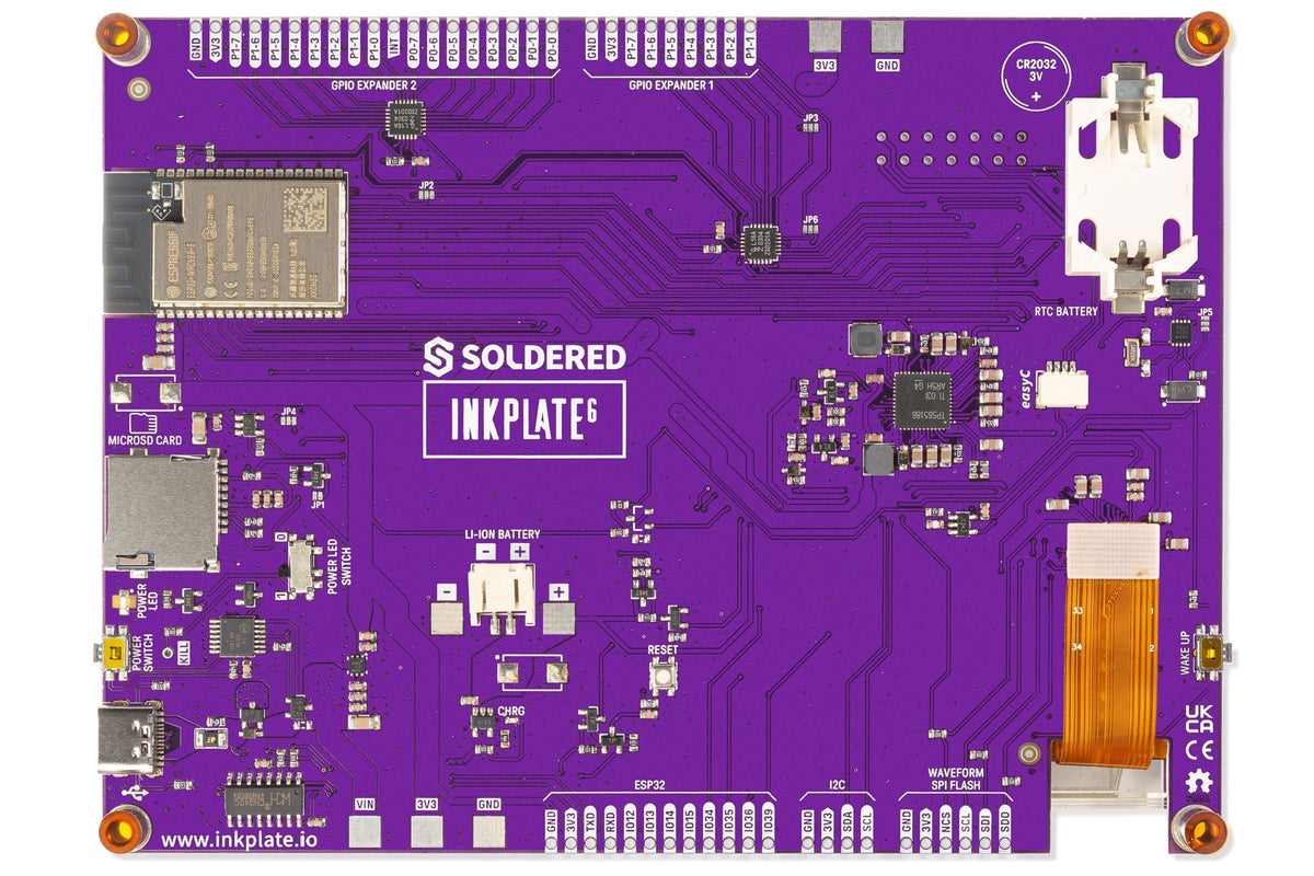 Inkplate 6 vedere spate cu conectori si cititor microSD