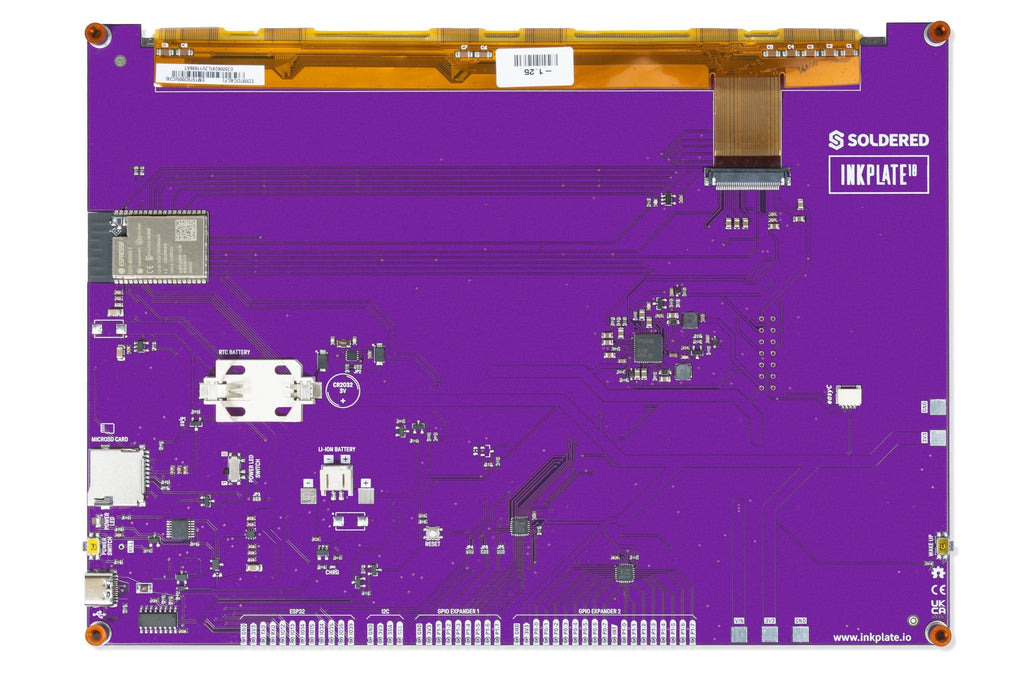 Inkplate 10 vedere spate cu conectori si cititor microSD