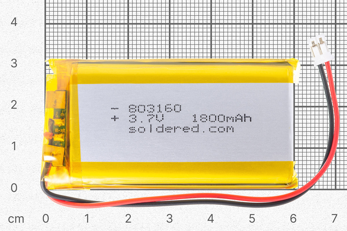 Acumulator Li-Po 1800 mAh 3,7 V 803160 cu Conector JST și Circuit de Protecție