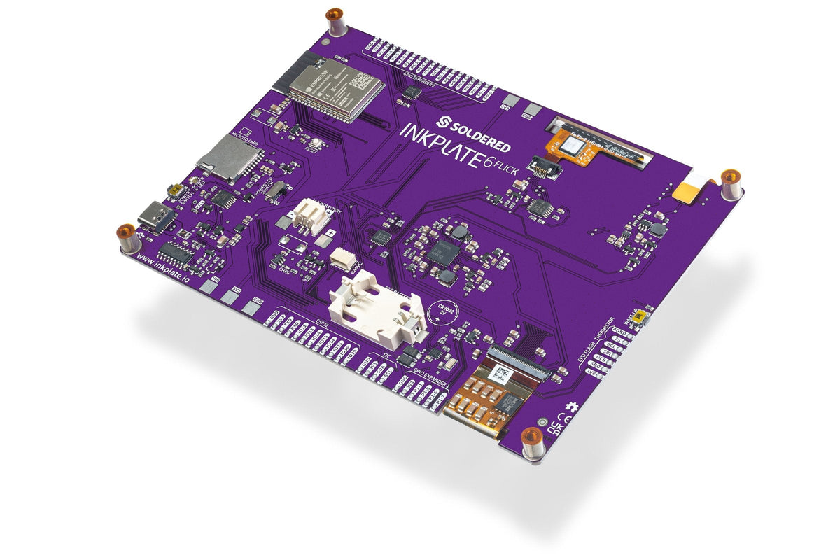 Inkplate 6FLICK vedere spate cu ESP32 si cititor microSD