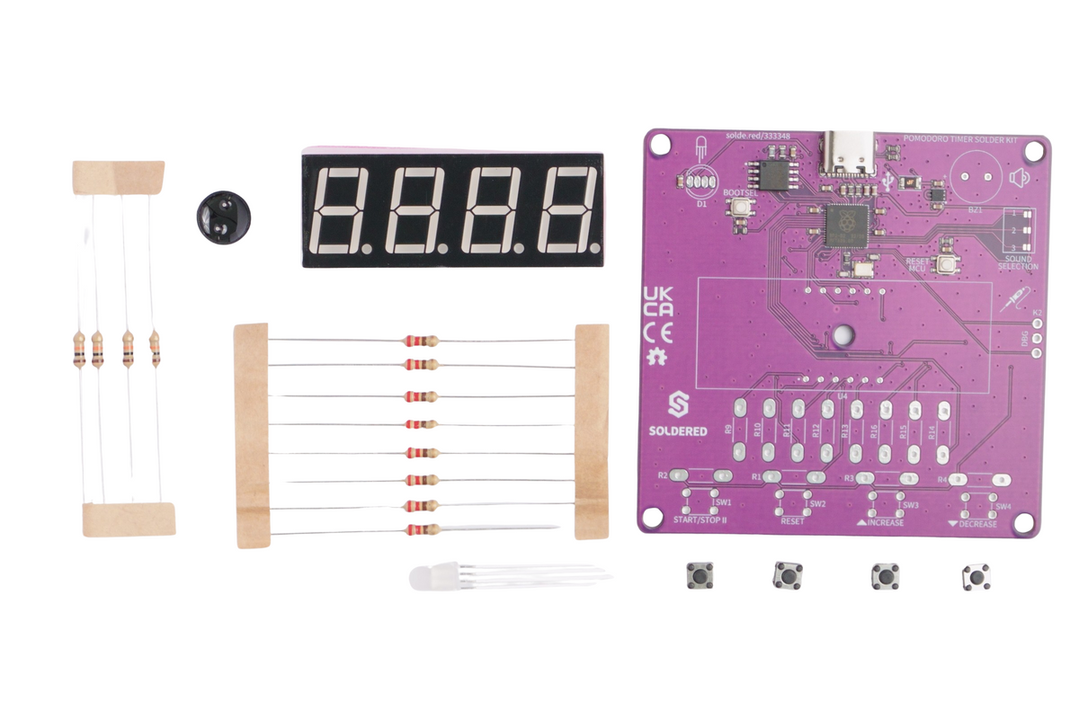 Kit de Lipit Cronometru Pomodoro cu RP2040, Afișaj 7 Segmente și MicroPython