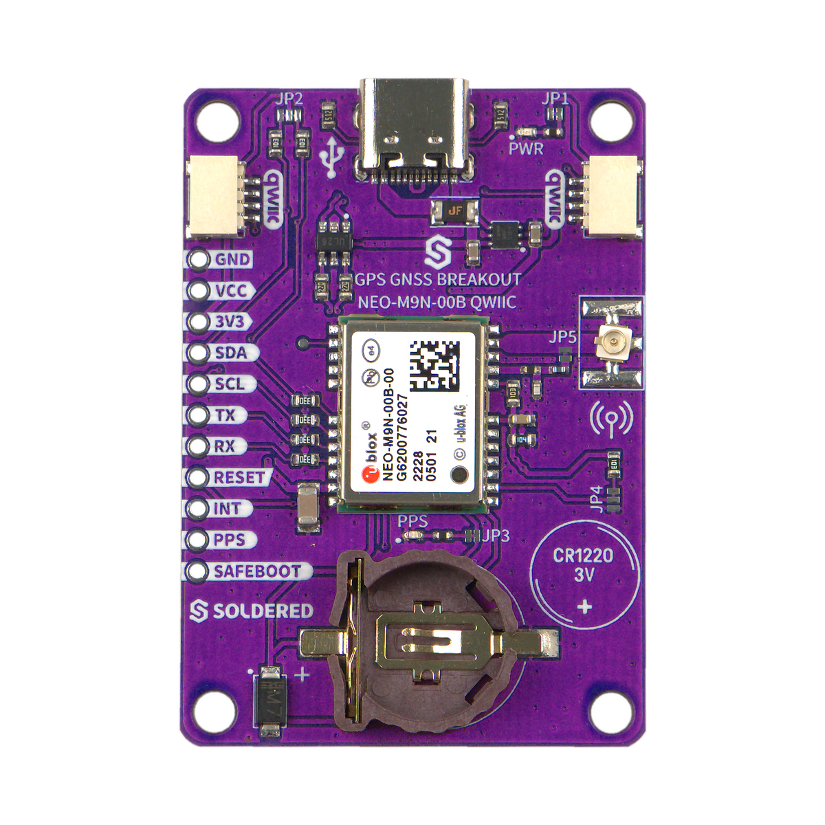Modul NEO-M9N vedere de sus cu receptorul u-blox