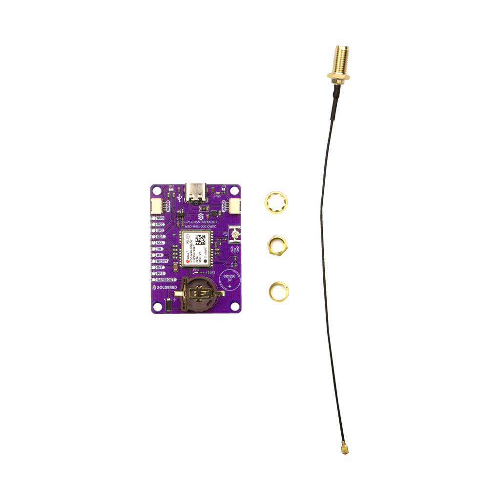 Modul NEO-M9N vedere spate cu gauri de prindere M3