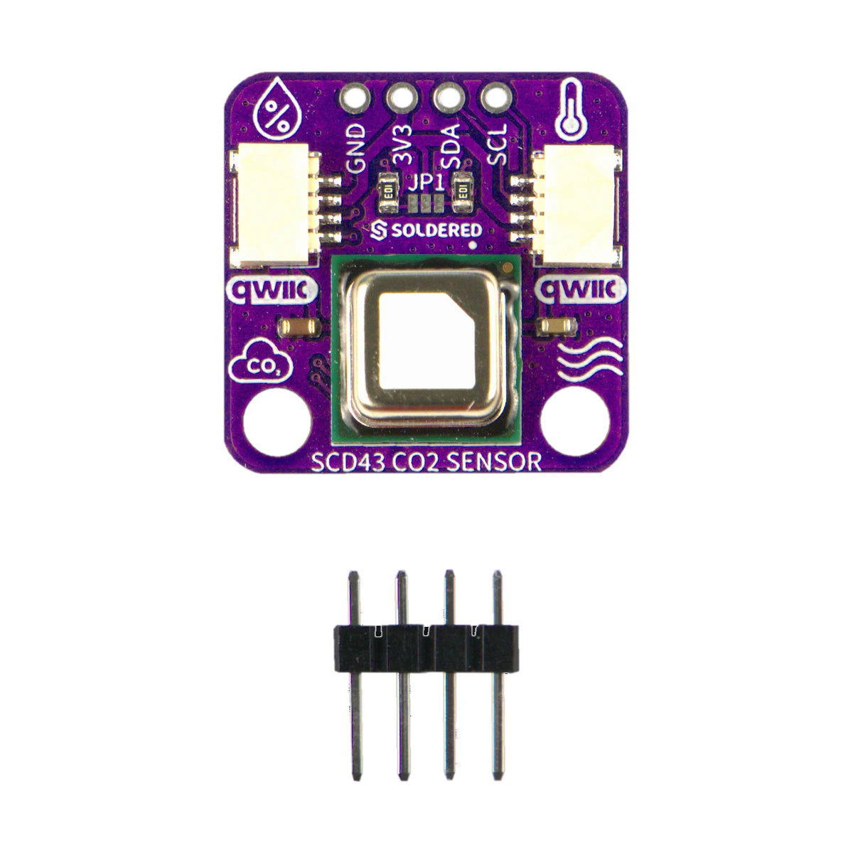 Modul SCD43 comparatie de marime 22x22 mm