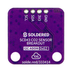Modul SCD43 detaliu conectori Qwiic si header cu 4 pini