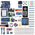 Collection of electronic components and boards on a white background