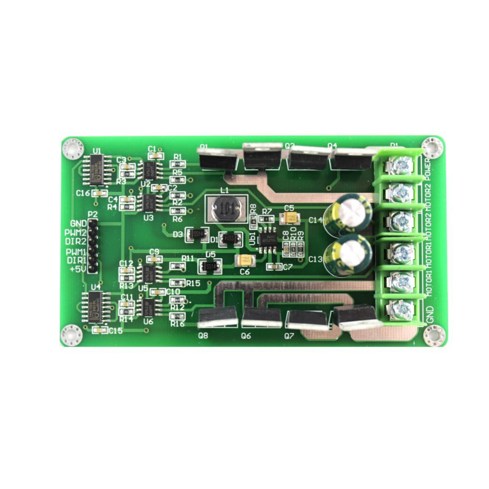 Driver motor punte H cu MOSFET IRF3205, 30 A peak, cu frână hardware și PWM