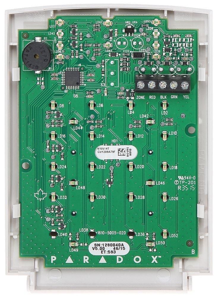 Centrala alarma hibrida Paradox MG5050+ cu tastatura K10, telecomanda REM2, cutie si transformator
