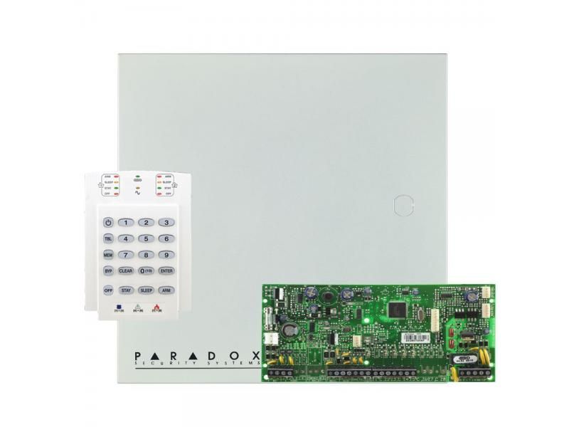 Centrala alarma Paradox Spectra SP5500 cu tastatura LED K10, cutie si traf, 5 zone extensibile la 32