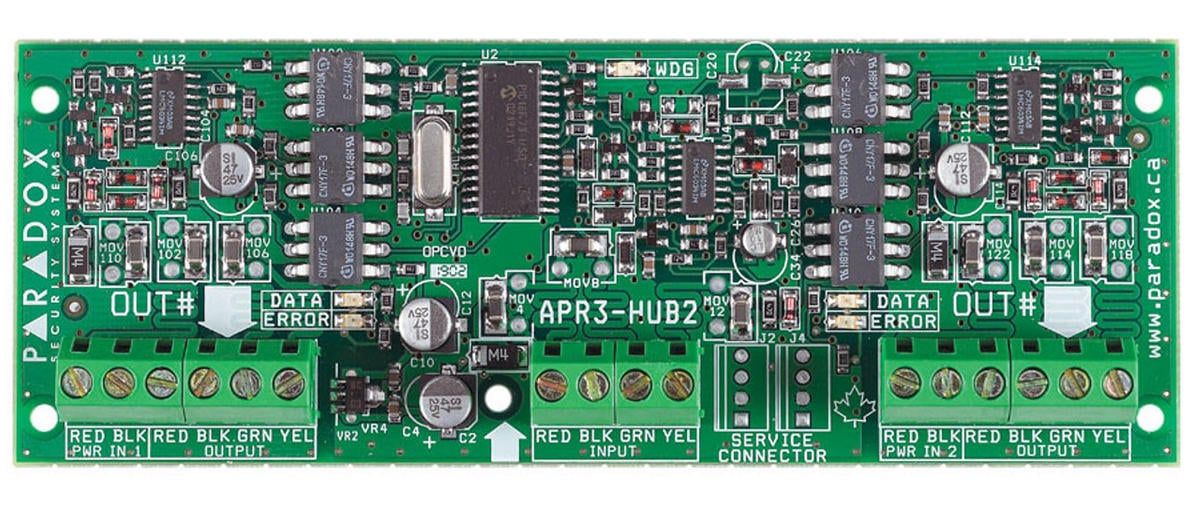Hub si izolator de magistrala Paradox HUB2, 1 intrare si 2 iesiri izolate galvanic, SP, MG, EVO