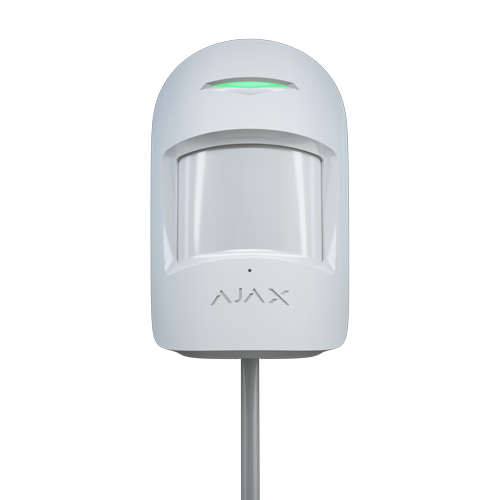 Detector cablat Ajax CombiProtect Fibra, miscare PIR 12 m + geam spart 9 m, imunitate animale, alb