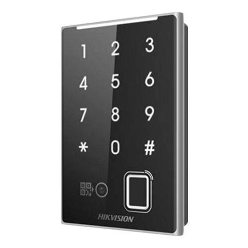 Cititor control acces Hikvision DS-K1109DKFB-QR cu card Mifare, amprenta, cod QR si tastatura, IP65