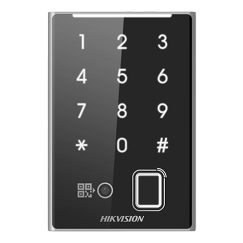 Cititor control acces Hikvision DS-K1109DKFB-QR cu card Mifare, amprenta, cod QR si tastatura, IP65