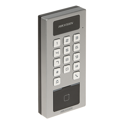 Terminal control acces si interfon Hikvision DS-K1T502DBWX, card Mifare, PIN, Bluetooth, Wi-Fi, IP65