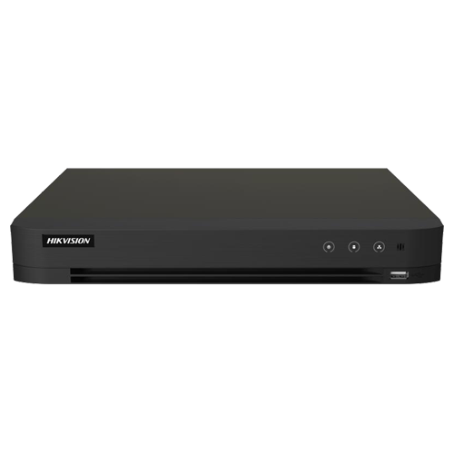 DVR hibrid 16 canale Hikvision AcuSense iDS-7216HQHI-M1-XT, 5MP + 8 IP, alarma, 1 HDD 12 TB, HDMI 4K