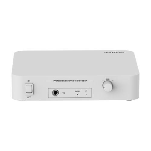 Decodor audio IP Hikvision DS-QAE1DG1 pentru sonorizare, 6 W, intrare microfon, alarma, memorie 4 GB
