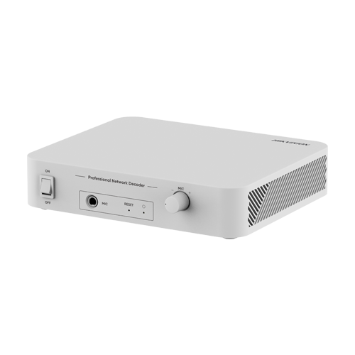 Decodor audio IP Hikvision DS-QAE1DG1 pentru sonorizare, 6 W, intrare microfon, alarma, memorie 4 GB