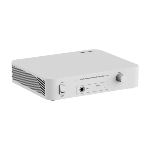Decodor audio IP Hikvision DS-QAE1DG1 pentru sonorizare, 6 W, intrare microfon, alarma, memorie 4 GB