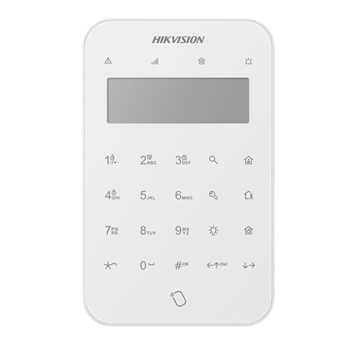 Tastatura LCD cablata Hikvision DS-PK501LTM-HWE cu receptor wireless, AX Hybrid PRO, tag, 2 zone
