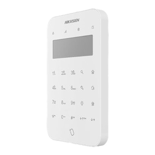 Tastatura LCD cablata Hikvision DS-PK501LTM-HWE cu receptor wireless, AX Hybrid PRO, tag, 2 zone