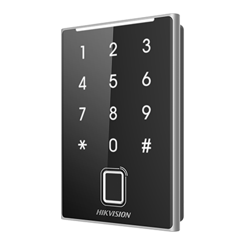 Cititor control acces Hikvision DS-K1109DKFB, card Mifare, amprenta si tastatura, Wiegand si RS-485