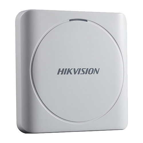 Cititor de proximitate Hikvision DS-K1801E pentru cartele EM 125 kHz, Wiegand 26/34, IP65, patrat