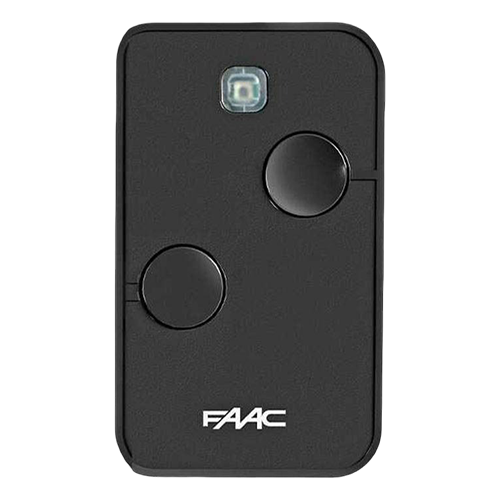 Telecomanda FAAC XT02 cu 2 canale, 433 si 868 MHz, codari SLH, SL, DS si RC, neagra, baterie CR2032