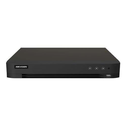 DVR hibrid 4 canale Hikvision AcuSense iDS-7204HUHI-M1-XT, 5MP + 4 IP, alarma, 1 HDD 10 TB, rack