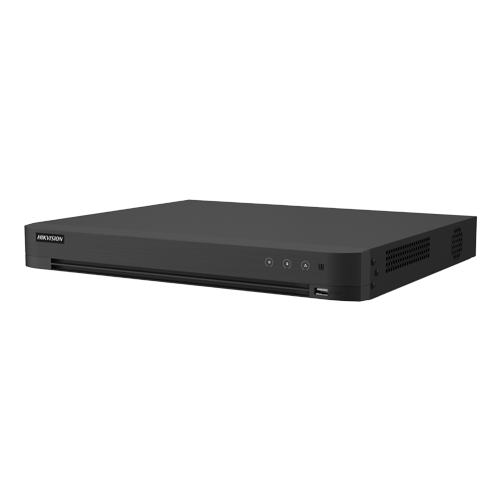 DVR hibrid 8 canale Hikvision AcuSense iDS-7208HTHI-M2-XT, 4K (8MP) + 8 IP, alarma, 2 HDD 12 TB