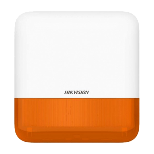 Sirena wireless de exterior Hikvision AX PRO DS-PS1-E-WE-O, flash LED portocaliu, 110 dB, IP65