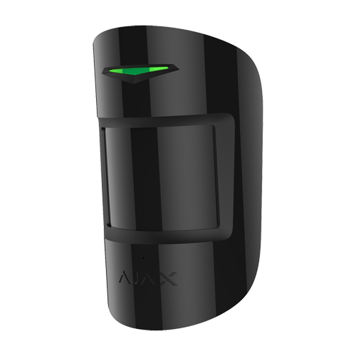 Detector combinat wireless Ajax CombiProtect negru, miscare PIR 12 m si geam spart 9 m, Grad 2