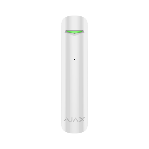 Detector de geam spart wireless Ajax GlassProtect alb, raza 9 m, intrare contact cablat, Grad 2