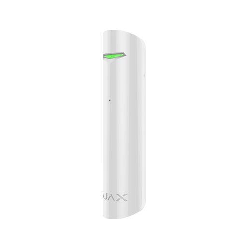 Detector de geam spart wireless Ajax GlassProtect alb, raza 9 m, intrare contact cablat, Grad 2
