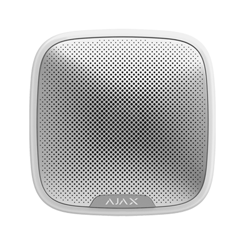 Sirena wireless de exterior Ajax StreetSiren alba, 113 dB, LED, IP54, baterii 5 ani, Grad 2, 868 MHz
