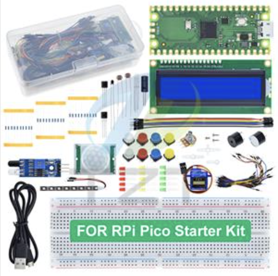 Kit starter Raspberry Pi Pico cu breadboard, LCD 1602, servo si senzori