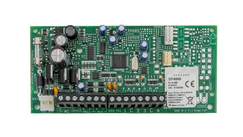 Centrala alarma Paradox Spectra SP4000, placa fara cutie, 4 zone extensibile la 32, 2 partitii