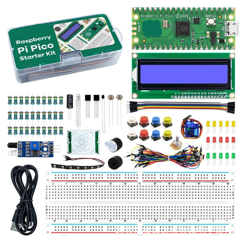 Kit Starter Raspberry Pi Pico cu Breadboard, LCD 1602 și Servo SG90