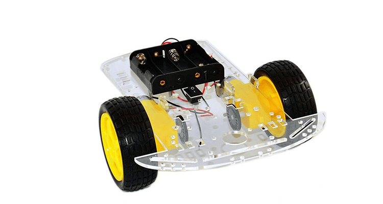 Șasiu robot 2WD vedere laterală cu roți Ø65 mm și motoare cu reductor