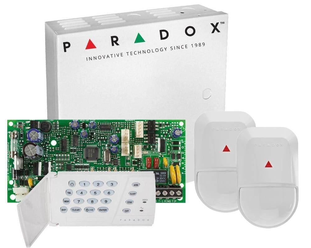 Kit alarma cablat Paradox SP4000 cu tastatura K636 si 2 senzori NV5 cu suport, cutie si traf