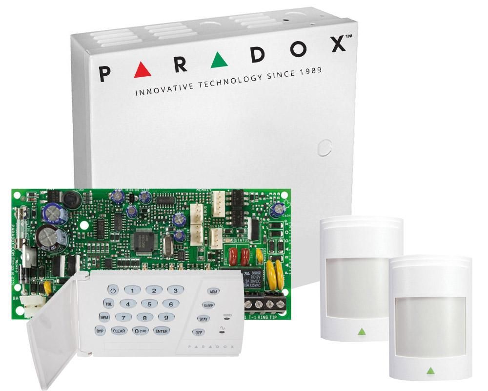 Kit alarma cablat Paradox SP4000 cu tastatura K636 si 2 senzori de miscare 476+, cutie si traf