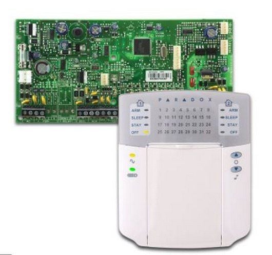 Centrala alarma Paradox Spectra SP6000 cu tastatura LED K32+, cutie si traf, 8 zone, 2 partitii