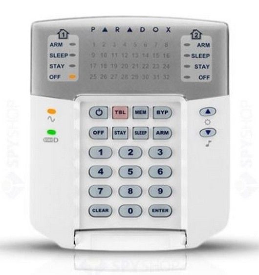 Centrala alarma Paradox Spectra SP6000 cu tastatura LED K32+, cutie si traf, 8 zone, 2 partitii