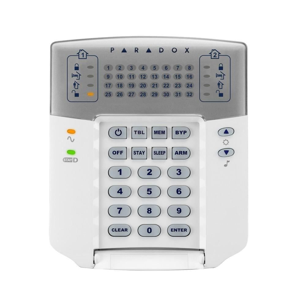 Tastatura alarma LED Paradox K32+ cu 32 de zone si 2 partitii, cablata, pentru Spectra si Magellan
