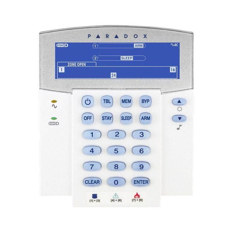 Centrala alarma Paradox Spectra SP6000 cu tastatura LCD K35, cutie si traf, 8 zone, 2 partitii