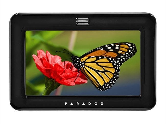 Kit alarma Paradox SP4000 cu tastatura touchscreen TM50 si 2 senzori NV5 cu suport, cutie si traf